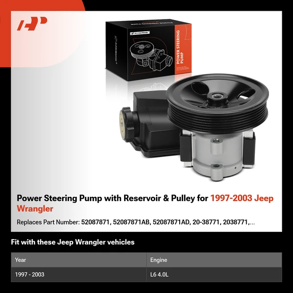 Power Steering Pump with Reservoir & Pulley for 1997-2003 Jeep Wrangler