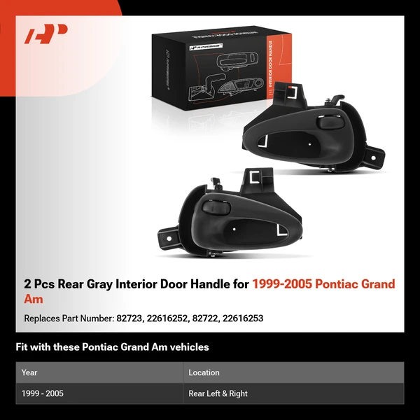 2 Pcs Rear Gray Interior Door Handle for 1999-2005 Pontiac Grand Am