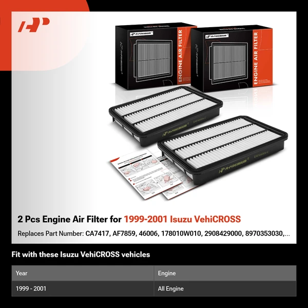 2 Pcs Engine Air Filter for 1999-2001 Isuzu VehiCROSS