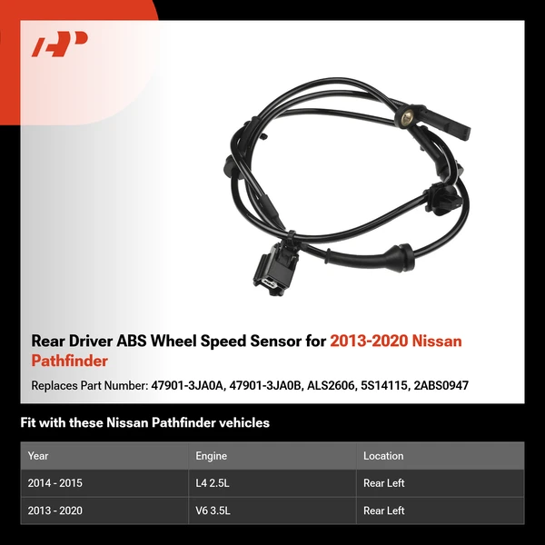 Rear Driver ABS Wheel Speed Sensor for 2013-2020 Nissan Pathfinder