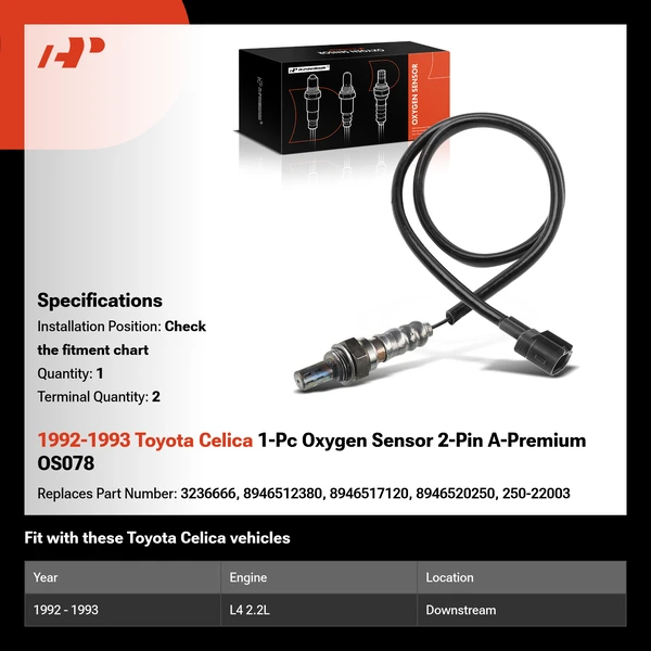 1992-1993 Toyota Celica 1-Pc Oxygen Sensor 2-Pin A-Premium OS078