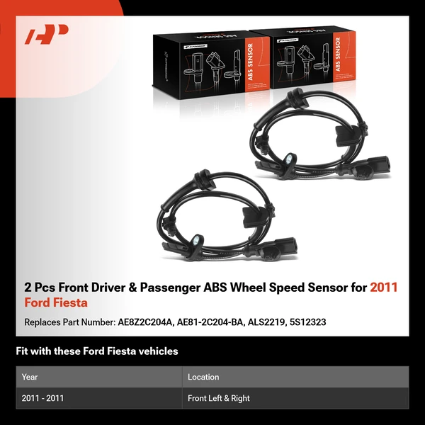 2 Pcs Front Driver & Passenger ABS Wheel Speed Sensor for 2011 Ford Fiesta