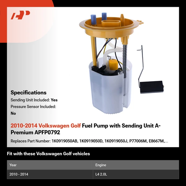 2010-2014 Volkswagen Golf Fuel Pump with Sending Unit A-Premium APFP0792