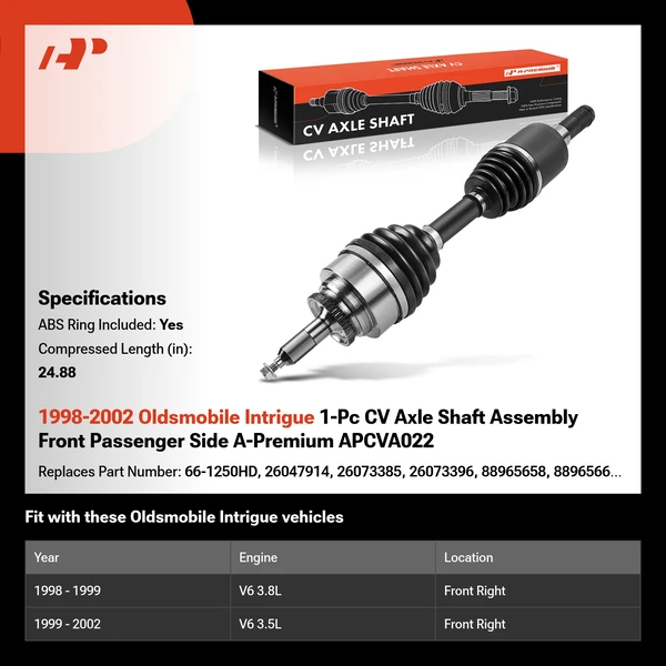 1998-2002 Oldsmobile Intrigue 1-Pc CV Axle Shaft Assembly Front Passenger Side A-Premium APCVA022