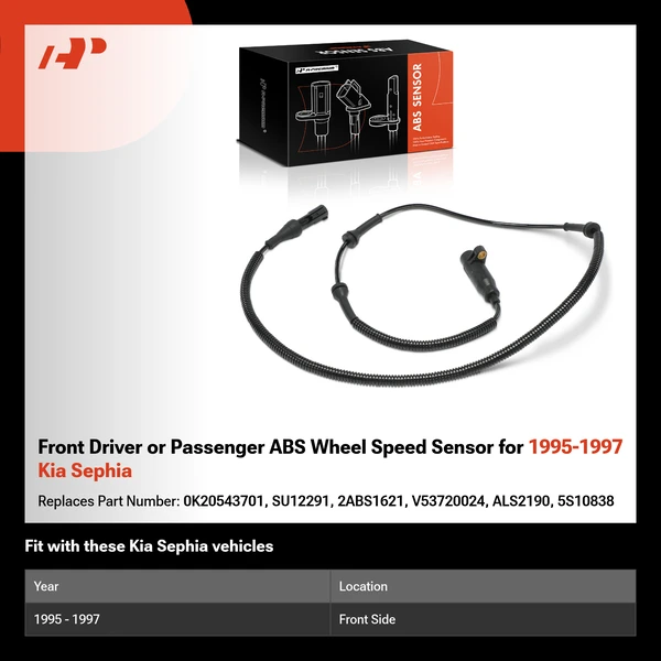 Front Driver or Passenger ABS Wheel Speed Sensor for 1995-1997 Kia Sephia