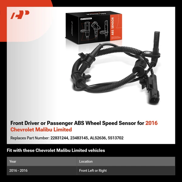 Front Driver or Passenger ABS Wheel Speed Sensor for 2016 Chevrolet Malibu Limited