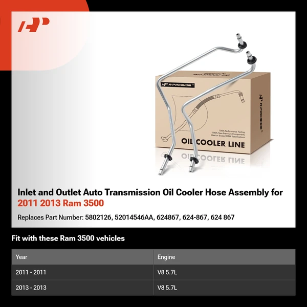 Inlet and Outlet Auto Transmission Oil Cooler Hose Assembly for 2011 2013 Ram 3500