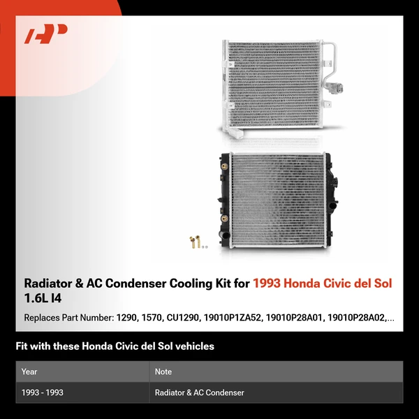 Radiator & AC Condenser Cooling Kit for 1993 Honda Civic del Sol 1.6L l4