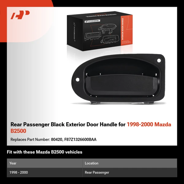 Rear Passenger Black Exterior Door Handle for 1998-2000 Mazda B2500