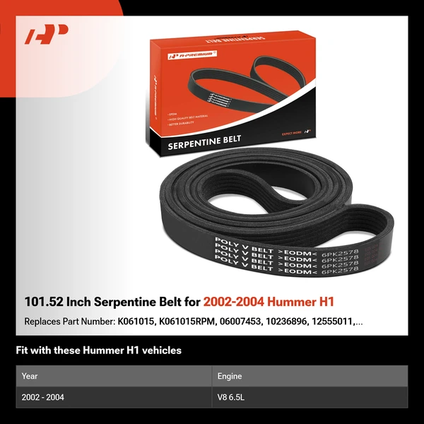 101.52 Inch Serpentine Belt for 2002-2004 Hummer H1