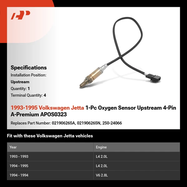 1993-1995 Volkswagen Jetta 1-Pc Oxygen Sensor Upstream 4-Pin A-Premium APOS0323