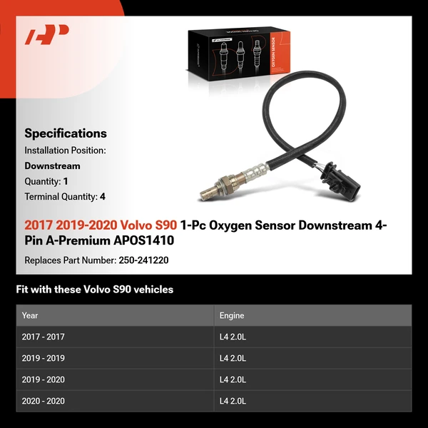 2017 2019-2020 Volvo S90 1-Pc Oxygen Sensor Downstream 4-Pin A-Premium APOS1410