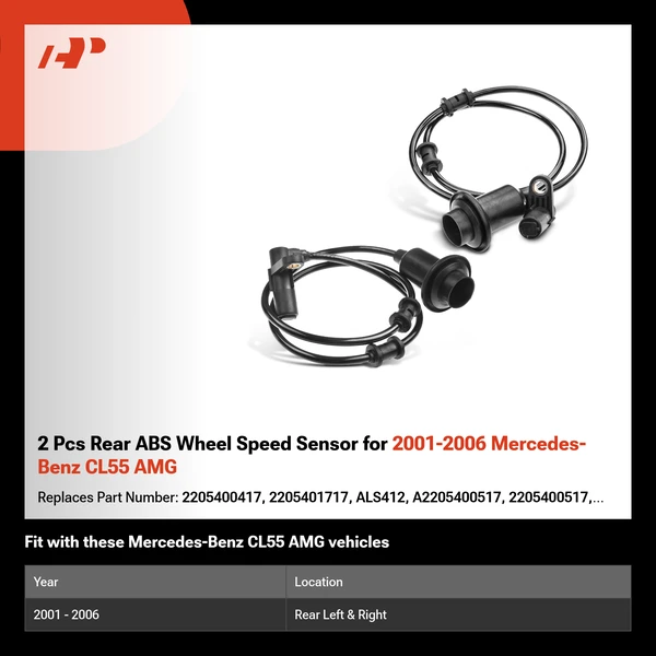 2 Pcs Rear ABS Wheel Speed Sensor for 2001-2006 Mercedes-Benz CL55 AMG