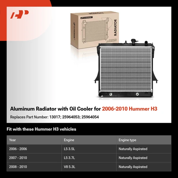 Aluminum Radiator with Oil Cooler for 2006-2010 Hummer H3