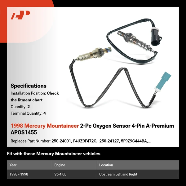 1998 Mercury Mountaineer 2-Pc Oxygen Sensor 4-Pin A-Premium APOS1455