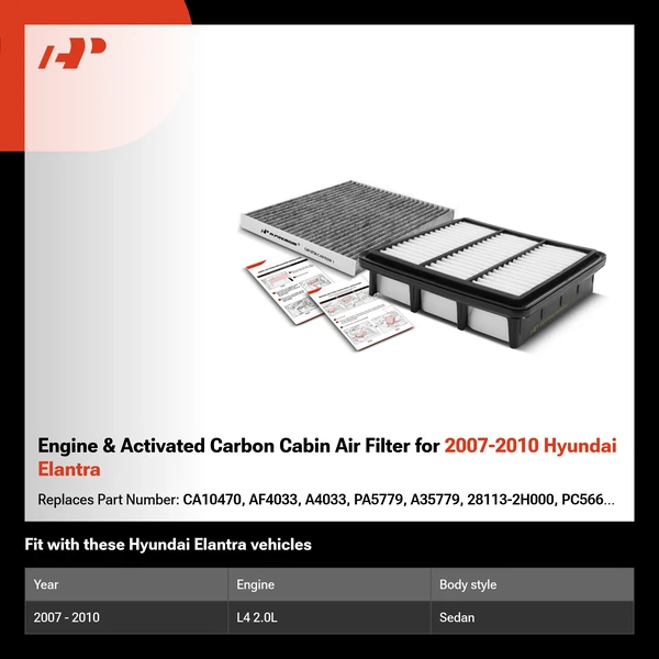 Engine & Activated Carbon Cabin Air Filter for 2007-2010 Hyundai Elantra