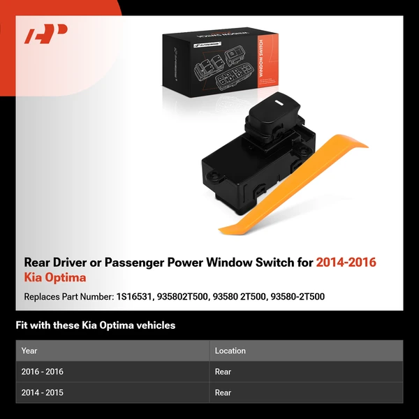 Rear Driver or Passenger Power Window Switch for 2014-2016 Kia Optima