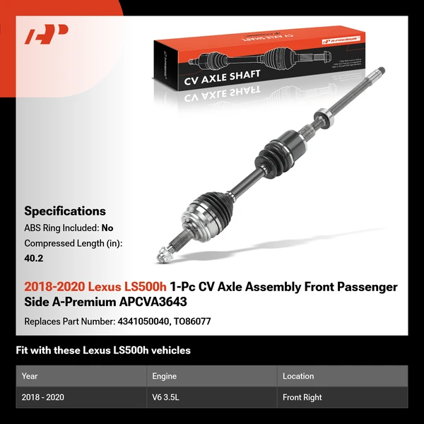 2018-2020 Lexus LS500h 1-Pc CV Axle Assembly Front Passenger Side A-Premium APCVA3643