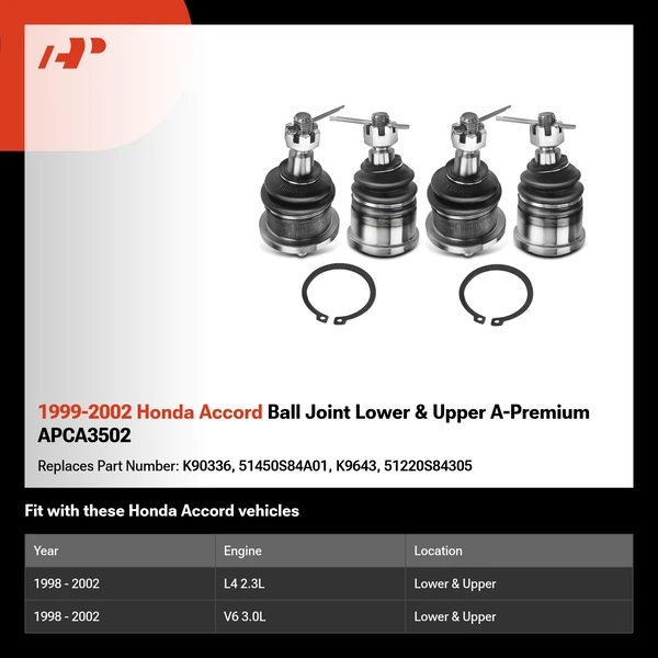 1999-2002 Honda Accord Ball Joint Lower & Upper A-Premium APCA3502
