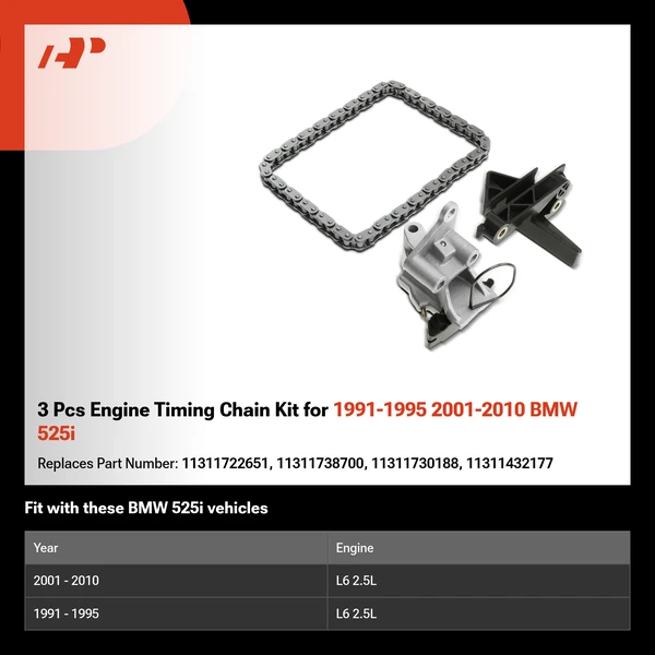 3 Pcs Engine Timing Chain Kit for 1991-1995 2001-2010 BMW 525i