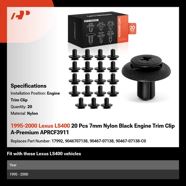 1995-2000 Lexus LS400 20 Pcs 7mm Nylon Black Engine Trim Clip A-Premium APRCF3911