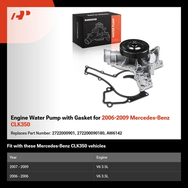Engine Water Pump with Gasket for 2006-2009 Mercedes-Benz CLK350