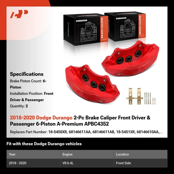 2018-2020 Dodge Durango 2-Pc Brake Caliper Front Driver & Passenger 6-Piston A-Premium APBC4352