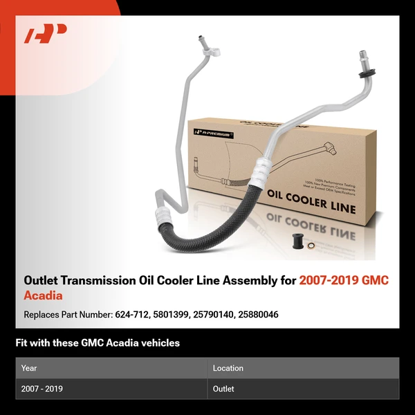 Outlet Transmission Oil Cooler Line Assembly for 2007-2019 GMC Acadia