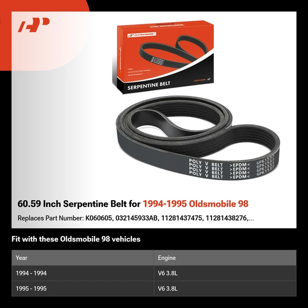 60.59 Inch Serpentine Belt for 1994-1995 Oldsmobile 98