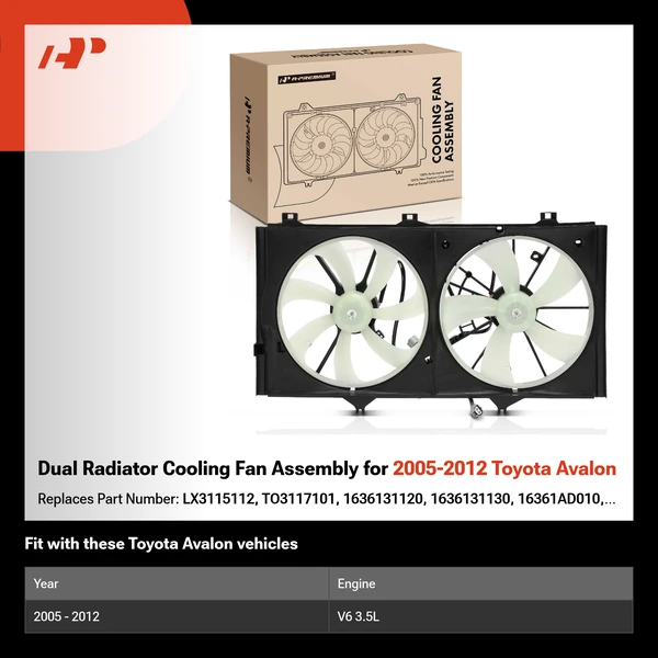 Dual Radiator Cooling Fan Assembly for 2005-2012 Toyota Avalon
