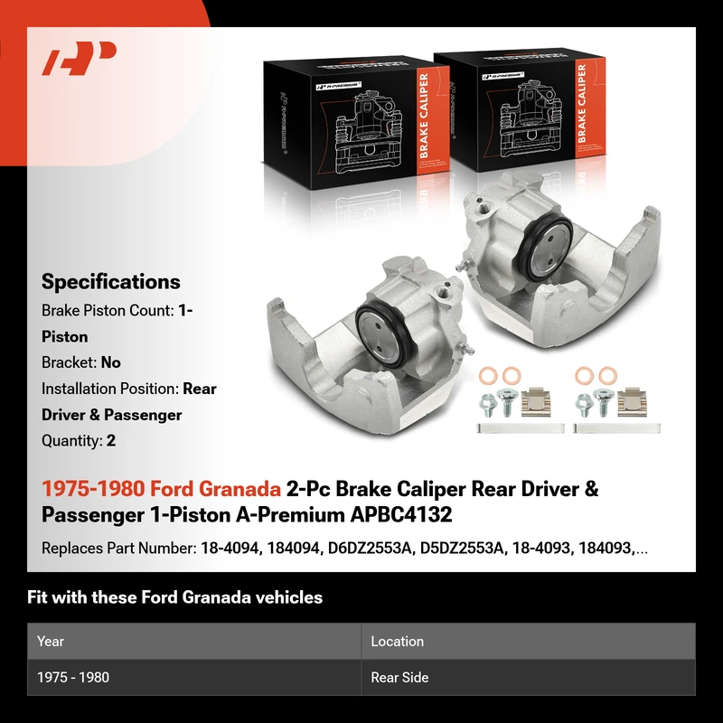 1975-1980 Ford Granada 2-Pc Brake Caliper Rear Driver & Passenger 1-Piston A-Premium APBC4132