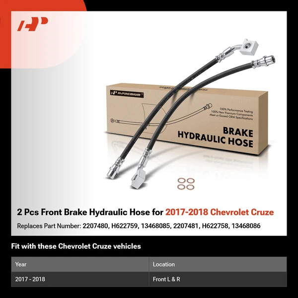 2 Pcs Front Brake Hydraulic Hose for 2017-2018 Chevrolet Cruze