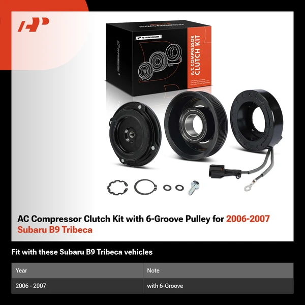 AC Compressor Clutch Kit with 6-Groove Pulley for 2006-2007 Subaru B9 Tribeca