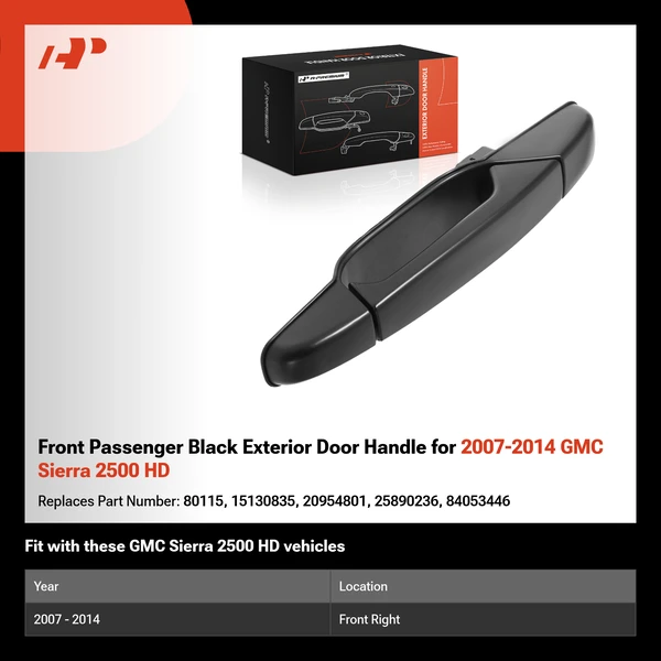 Front Passenger Black Exterior Door Handle for 2007-2014 GMC Sierra 2500 HD