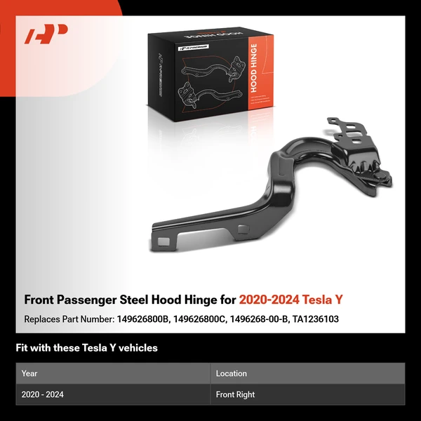 Front Passenger Steel Hood Hinge for 2020-2024 Tesla Y