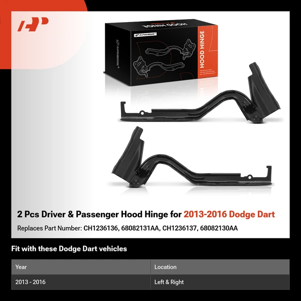 2 Pcs Driver & Passenger Hood Hinge for 2013-2016 Dodge Dart