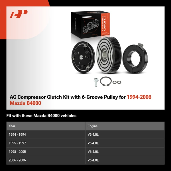 AC Compressor Clutch Kit with 6-Groove Pulley for 1994-2006 Mazda B4000