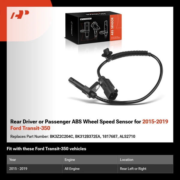 Rear Driver or Passenger ABS Wheel Speed Sensor for 2015-2019 Ford Transit-350