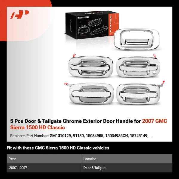 5 Pcs Door & Tailgate Chrome Exterior Door Handle for 2007 GMC Sierra 1500 HD Classic