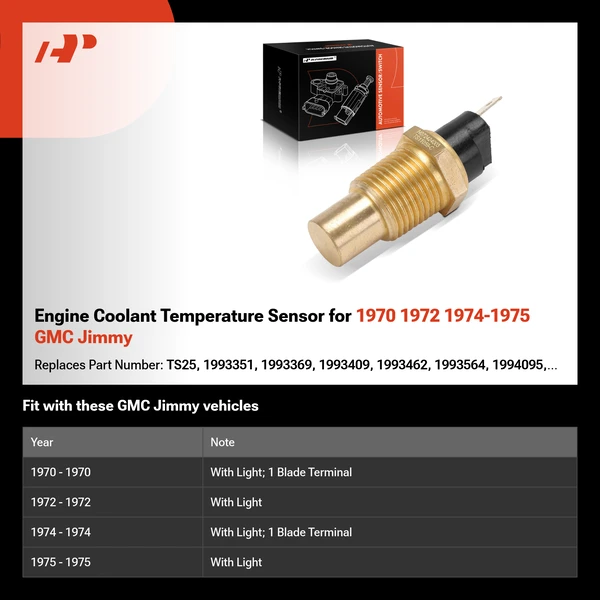 Engine Coolant Temperature Sensor for 1970 1972 1974-1975 GMC Jimmy