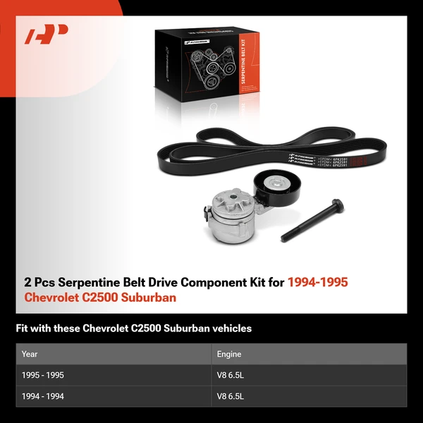 2 Pcs Serpentine Belt Drive Component Kit for 1994-1995 Chevrolet C2500 Suburban