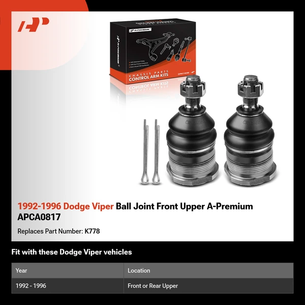 1992-1996 Dodge Viper Ball Joint Front Upper A-Premium APCA0817