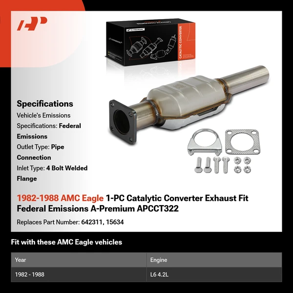 1982-1988 AMC Eagle 1-PC Catalytic Converter Exhaust Fit Federal Emissions A-Premium APCCT322