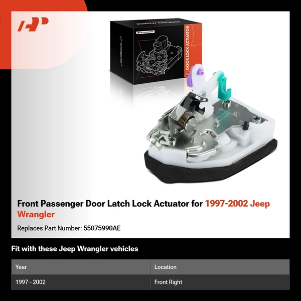 Front Passenger Door Latch Lock Actuator for 1997-2002 Jeep Wrangler