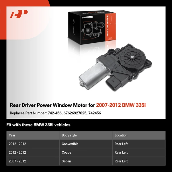 Rear Driver Power Window Motor for 2007-2012 BMW 335i
