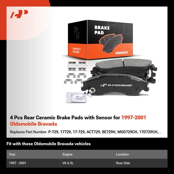 4 Pcs Rear Ceramic Brake Pads with Sensor for 1997-2001 Oldsmobile Bravada