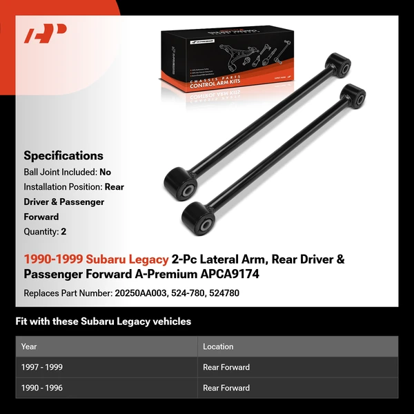 1990-1999 Subaru Legacy 2-Pc Lateral Arm, Rear Driver & Passenger Forward A-Premium APCA9174