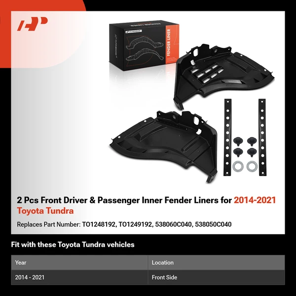 2 Pcs Front Driver & Passenger Inner Fender Liners for 2014-2021 Toyota Tundra