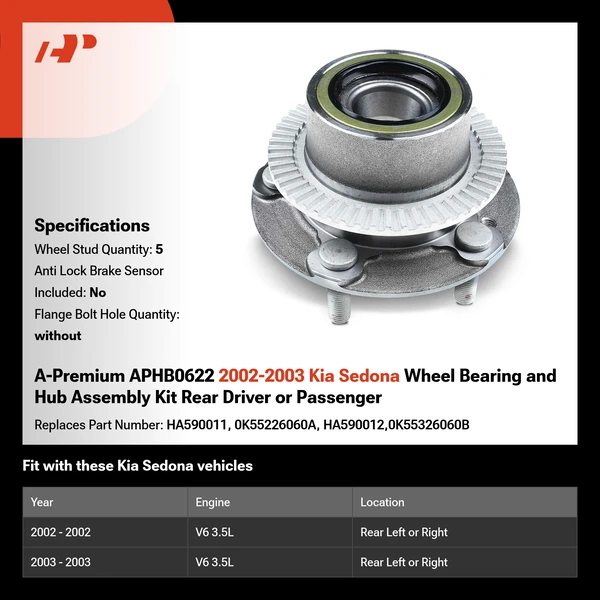 A-Premium APHB0622 2002-2003 Kia Sedona Wheel Bearing and Hub Assembly Kit Rear Driver or Passenger