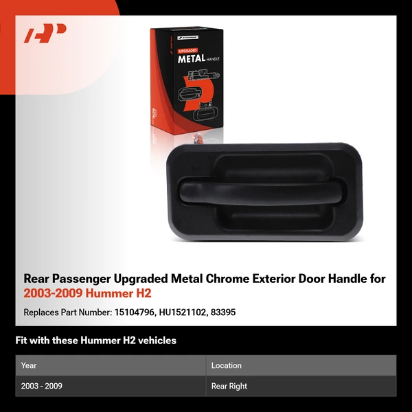 Rear Passenger Upgraded Metal Chrome Exterior Door Handle for 2003-2009 Hummer H2
